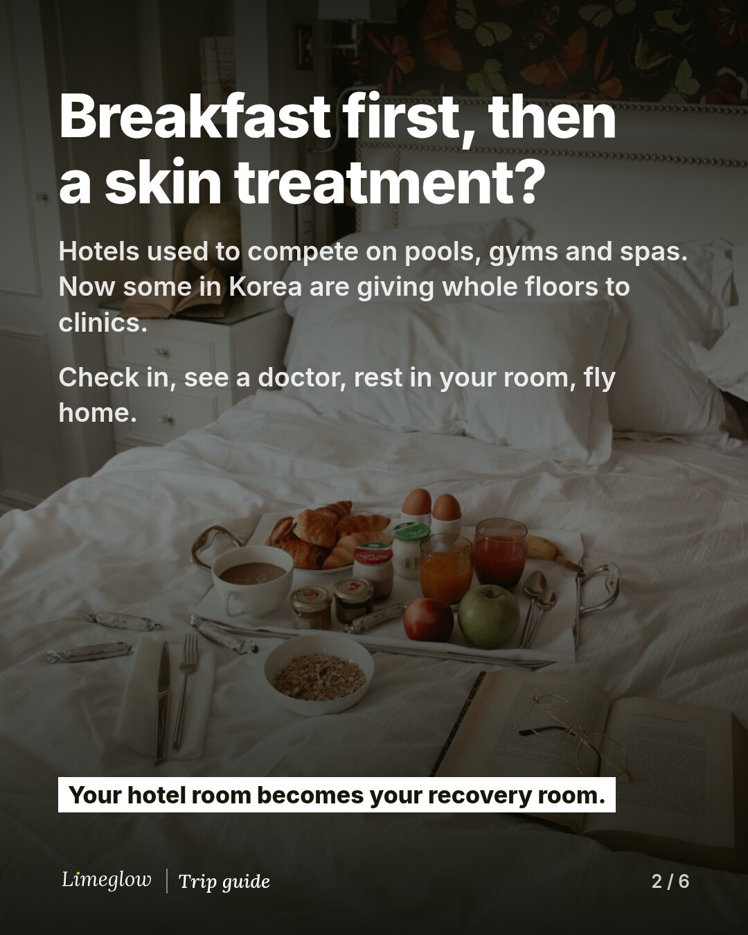 Breakfast first, then a skin treatment? Hotels used to compete on pools, gyms and spas. Now some in Korea are giving whole floors to clinics. Check in, see a doctor, rest in your room, fly home. Your hotel room becomes your recovery room.