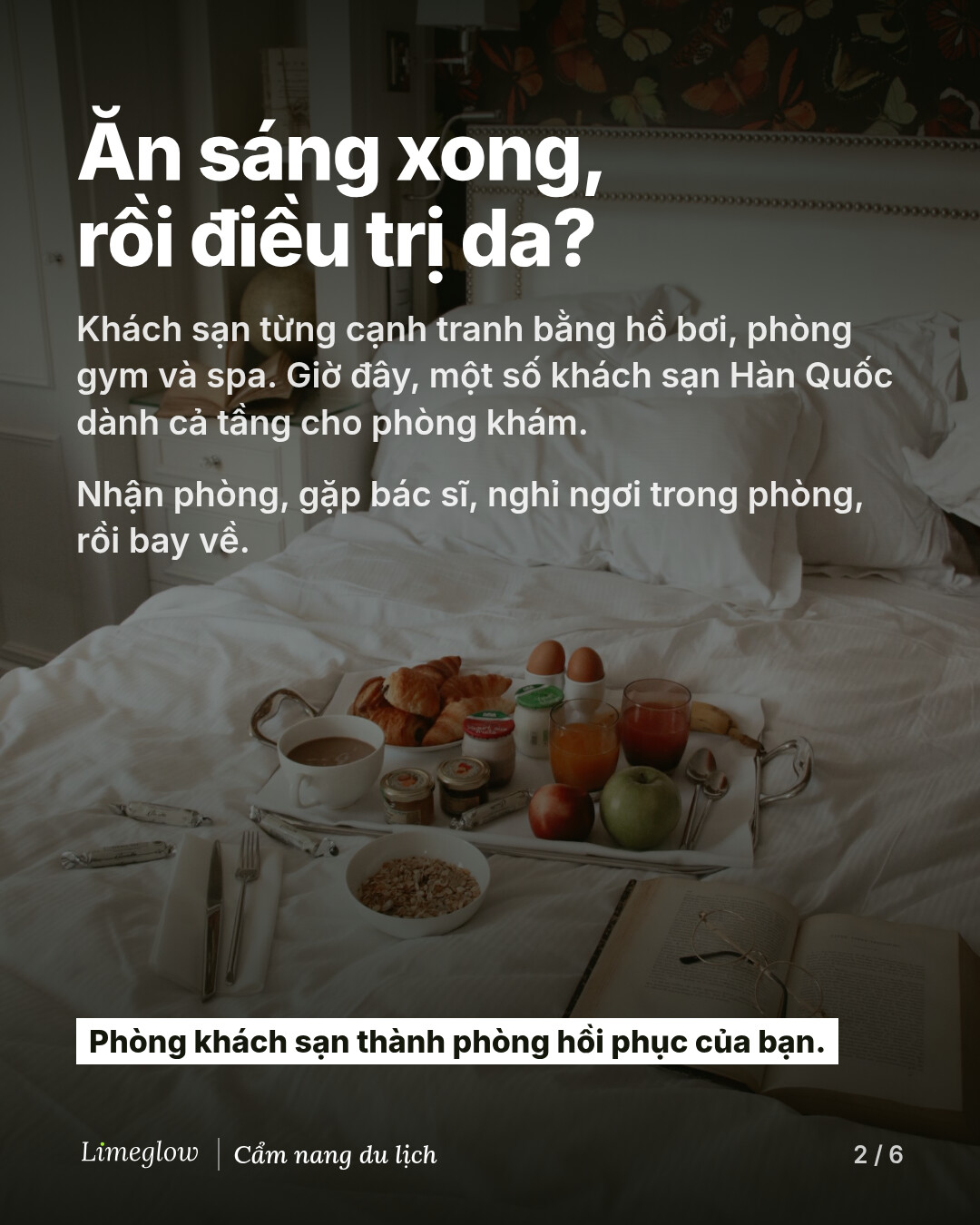 Ăn sáng xong, rồi điều trị da? Khách sạn từng cạnh tranh bằng hồ bơi, phòng gym và spa. Giờ đây, một số khách sạn ở Hàn Quốc dành cả tầng cho phòng khám. Nhận phòng, gặp bác sĩ, nghỉ ngơi trong phòng, rồi bay về. Phòng khách sạn trở thành phòng hồi phục của bạn.